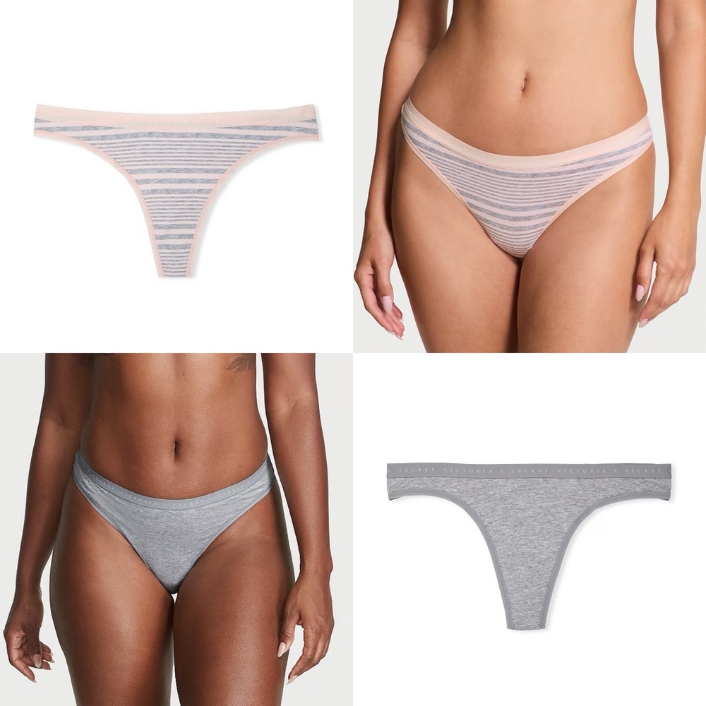 #2-Victoria's Secret 3-Pack Pink & Gray High-Cut Smooth Thong Panties Women’s S…
